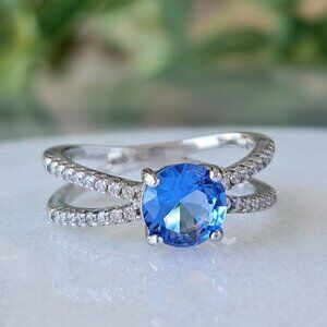 Blue Topaz Bow Ring, 925 Sterling Silver  Charmed Aroma